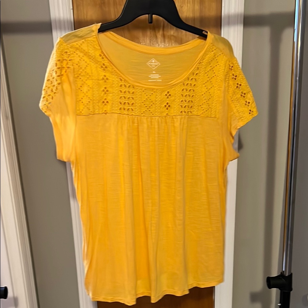 St. John's Bay Yellow Embellished Blouse Relaxed Fit